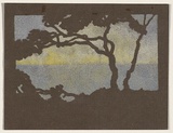 Artist: Derham, Frances. | Title: not titled [Tea tree at sunset] | Date: 1911 | Technique: stencil, printed in colour, from handcut cardboard stencil