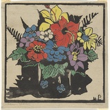 Artist: b'PRESTON, Margaret' | Title: b'Hibiscus' | Date: 1925 | Technique: b'woodcut, printed in black ink, from one block; hand-coloured' | Copyright: b'\xc2\xa9 Margaret Preston. Licensed by VISCOPY, Australia'