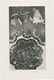 Artist: b'WALKER, Murray' | Title: b'Stella and safety pins.' | Date: 1972 | Technique: b'softground-etching and aquatint, printed in black ink, from one plate'