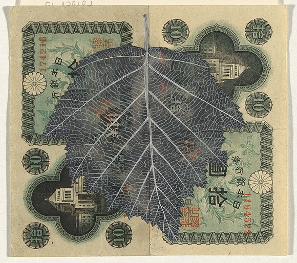 Artist: b'HALL, Fiona' | Title: b'Alnus inukomai (Japanese currency)' | Date: 2000 - 2002 | Technique: b'gouache' | Copyright: b'\xc2\xa9 Fiona Hall'