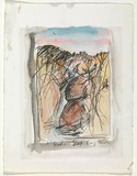 Artist: BOYD, Arthur | Title: Rocks deep grey brown. | Date: 1960-70 | Technique: photo-etching, printed in black ink, from one plate; hand-coloured | Copyright: Reproduced with permission of Bundanon Trust