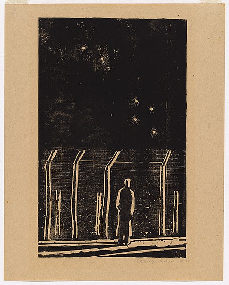 Artist: b'Hirschfeld Mack, Ludwig.' | Title: b'Desolation, Internment camp, Hay, N.S.W.' | Date: 1940-41 | Technique: b'woodcut, printed in black ink, from one block'