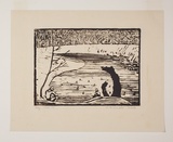 Artist: Hirschfeld Mack, Ludwig. | Title: Hay (Bathers on the Murrumbidgee River, N.S.W.) | Date: 1940-41 | Technique: woodcut, printed in dark brown ink, from one block