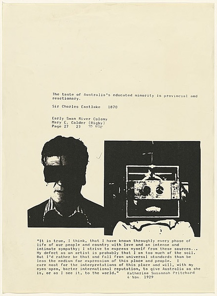 Title: bnot titled [The taste of Australia's educated minority...] | Date: 1980s | Technique: b'screenprint, printed in black ink, from one stencil'