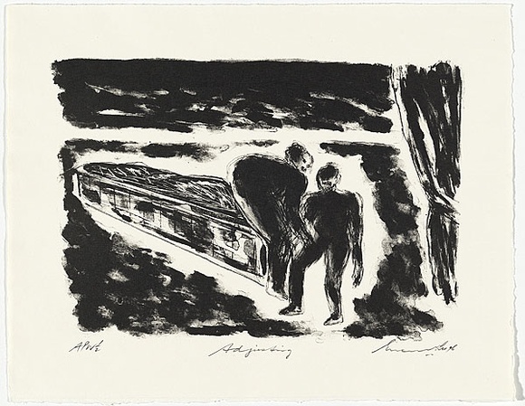 Artist: b'Lee, Graeme.' | Title: b'Adjusting' | Date: 1996, October | Technique: b'lithograph, printed in black ink from one stone'