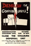 Artist: Soldatow, Sasha. | Title: Demolish the control units! Denmonstration outside Goulburn Gaol. | Date: 1979 | Technique: screenprint, printed in colour, from two stencils