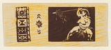 Artist: EWINS, Rod | Title: Greeting card: Christmas (spear dance). | Date: 1965 | Technique: wood-engraving, found driftwood, linocut