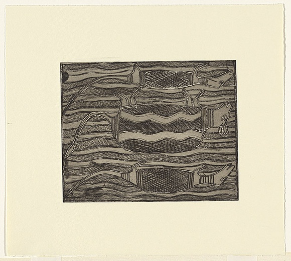 Artist: b'Maymuru, Narritjin.' | Title: b'Bandicoots' | Date: 1978 | Technique: b'etching (lithographic crayon resist), printed in black ink, from one zinc plate' | Copyright: b'\xc2\xa9 J\xc3\xb6rg Schmeisser'