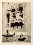 Artist: b'LINDSAY, Lionel' | Title: bDesdemona's balcony | Date: 1928 | Technique: b'etching and drypoint, printed in brown ink with plate-tone, from one plate' | Copyright: b'Courtesy of the National Library of Australia'