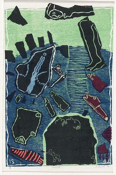 Artist: b'Simmul, Ilme.' | Title: b'Sea world' | Date: 1989 | Technique: b'woodcut, printed in colour, from multiple blocks'