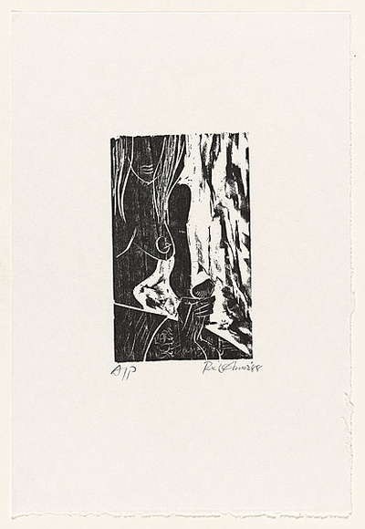 Artist: b'AMOR, Rick' | Title: b'Not titled (hand job 1).' | Date: 1988 | Technique: b'woodcut, printed in black ink, from one block'