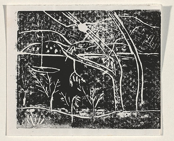 Artist: b'Artist unknown' | Title: b'Card: [river scene]' | Technique: b'linocut, printed in black ink, from one block'