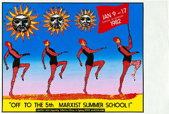 Artist: b'Cullen, Gregor.' | Title: b'Marxist summer school.' | Date: 1982 | Technique: b'screenprint, printed in colour, from four stencils'