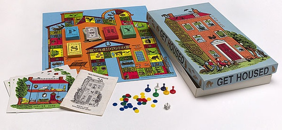 Title: Board game: Get housed | Date: 1989 | Technique: screenprint, printed in colour, from  five stencils