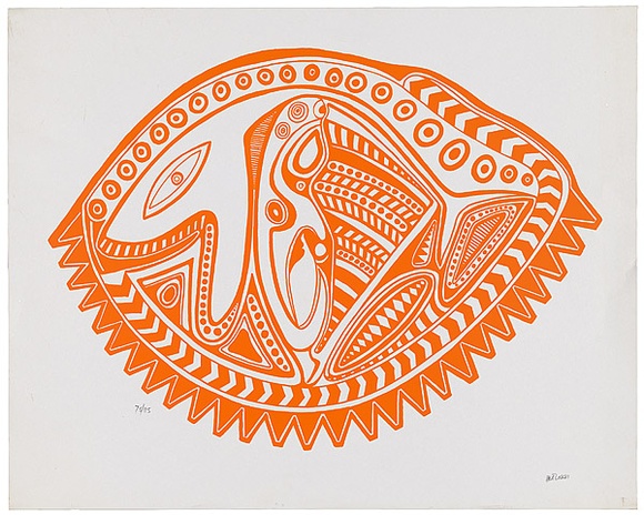 Artist: b'Lasisi, David.' | Title: b'Samkuila' | Date: 1976 | Technique: b'screenprint, printed in orange ink, from one stencil'