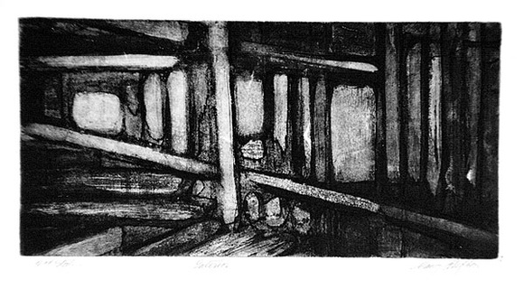 Artist: b'Clifton, Nancy.' | Title: b'Interior.' | Date: 1965 | Technique: b'etching and aquatint, printed in black ink, from one plate'