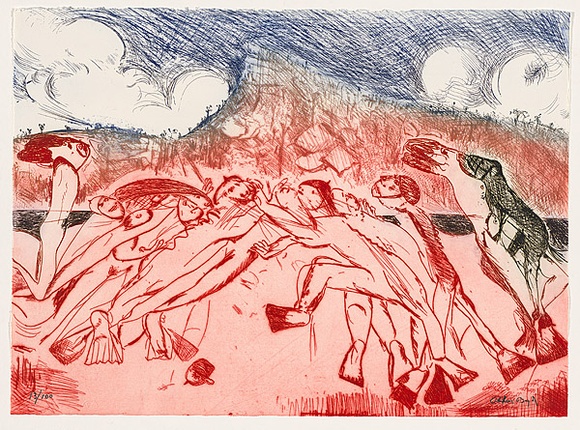 Artist: BOYD, Arthur | Title: Shoalhaven bathers | Date: 1987 | Technique: etching, printed in colour a la poupée, from one plate | Copyright: This work appears on screen courtesy of Bundanon Trust