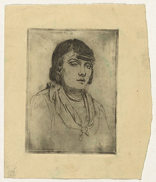 Artist: b'Bell, George..' | Title: b'(Woman with scarf).' | Date: c.1912 | Technique: b'etching, printed in black ink, from one plate'