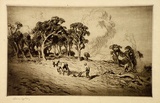 Artist: LINDSAY, Lionel | Title: The first ploughing | Date: 1918 | Technique: drypoint, printed in brown ink with plate-tone, from one plate | Copyright: Courtesy of the National Library of Australia