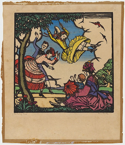 Artist: b'Proctor, Thea.' | Title: b'The swing.' | Date: (1925) | Technique: b'woodcut, printed in black ink, from one block; hand-coloured' | Copyright: b'\xc2\xa9 Art Gallery of New South Wales'