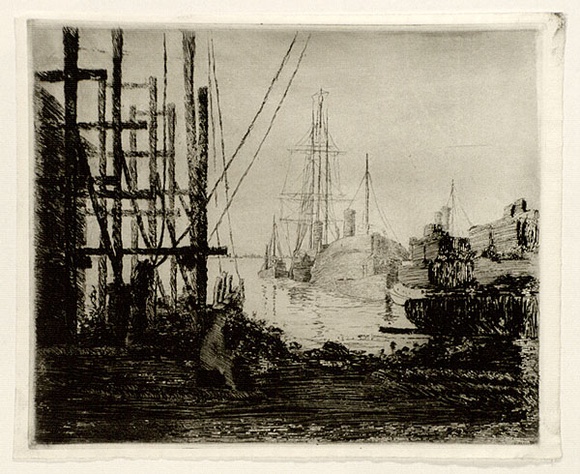 Artist: b'Bull, Norma C.' | Title: b'The Port.' | Date: c.1934 | Technique: b'etching, printed in black ink with plate-tone, from one plate'