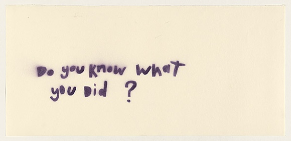 Artist: b'Doyle, Adrian.' | Title: b'Do you know what you did?' | Date: 2003 | Technique: b'stencil, printed in purple, from one stencil'