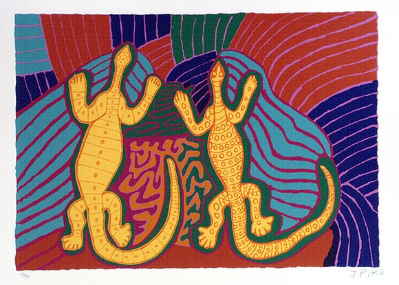 Artist: b'Pike, Jimmy.' | Title: b'Karnanganyja and Likjartu' | Date: 1989 | Technique: b'screenprint, printed in colour, from multiple stencils'