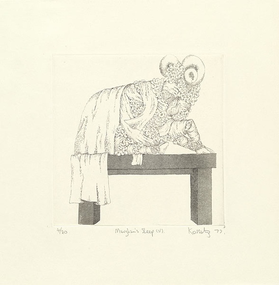 Artist: b'Kossatz, Les.' | Title: bMaughan's sheep (V) | Date: 1977 | Technique: b'etching and aquatint, printed in black ink, from one plate' | Copyright: b'\xc2\xa9 Les Kossatz. Licensed by VISCOPY, Australia'