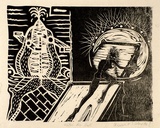 Artist: b'COLEING, Tony' | Title: b'Watch the ball.' | Date: 1986 | Technique: b'linocut, printed in black ink, from one block'