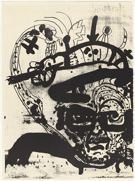 Artist: b'Olsen, John.' | Title: b'My friend Rapotec' | Date: 1984 | Technique: b'lithograph, printed in black ink, from one stone' | Copyright: b'\xc2\xa9 John Olsen. Licensed by VISCOPY, Australia'