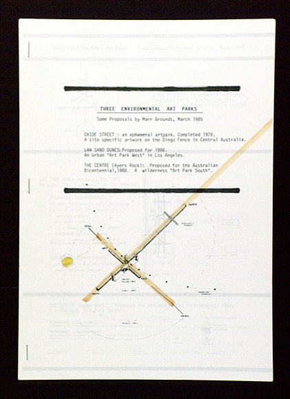 Artist: b'Grounds, Marr.' | Title: b'Three environmental art parks. A book containing [3 pp] with 2 illustrations.' | Date: 1985 | Technique: b'photocopy; hand-coloured'