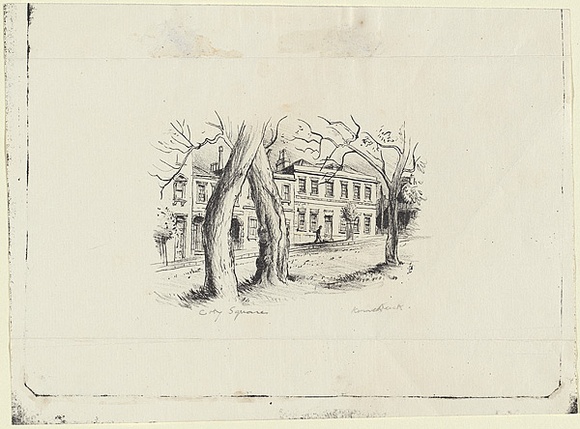 Artist: b'Jack, Kenneth.' | Title: b'Old Houses, Eastern Hill' | Date: 1954 | Technique: b'lithograph, printed in black ink, from one zinc plate' | Copyright: b'\xc2\xa9 Kenneth Jack. Licensed by VISCOPY, Australia'