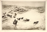 Artist: LINDSAY, Lionel | Title: The crossing | Date: 1923 | Technique: etching, drypoint, printed in black ink with plate-tone, from one plate | Copyright: Courtesy of the National Library of Australia