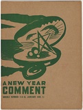 Artist: b'Thake, Eric.' | Title: b'A Comment - no.9,10, January 1942' | Date: January 1942 | Technique: b'linocut, printed in green ink, from one block; letterpress text'