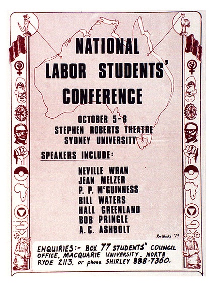 Artist: b'Weeks, Ron.' | Title: bPoster: 'National Labor Students' Conference' | Date: 1974 | Technique: b'screenprint, printed in colour, from multiple stencils'