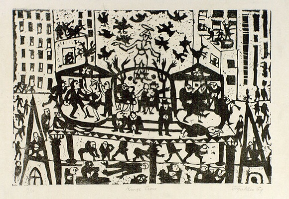 Artist: b'Allen, Joyce.' | Title: bKing's Cross. | Date: 1969 | Technique: b'linocut, printed in black ink, from one block'