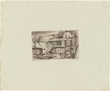 Artist: b'Jack, Kenneth.' | Title: b'Hotel outbuildings, Berwick' | Date: 1953 | Technique: b'line-engraving, printed in relief in black ink, from one perspex plate' | Copyright: b'\xc2\xa9 Kenneth Jack. Licensed by VISCOPY, Australia'