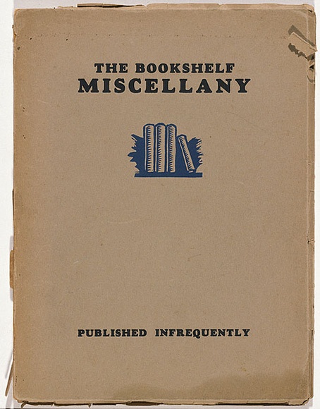 Artist: b'Cox, Roy.' | Title: b'The bookshelf miscellany.' | Date: 1933 | Technique: b'woodcut, printed in blue ink, from one block; letterpress text'