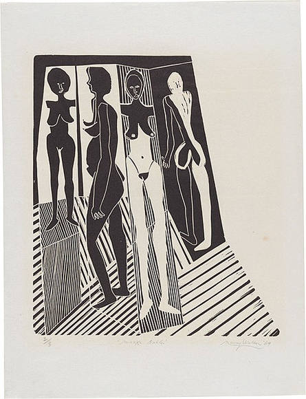Artist: b'WALKER, Murray' | Title: b'Mishka Buhler.' | Date: 1969 | Technique: b'linocut, printed in black ink, from one block'