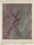 Artist: Nolan, Sidney. | Title: (Fish, person forms) | Date: 1958 | Technique: drypoint, deep etch and aquatint, printed in colour, from one plate