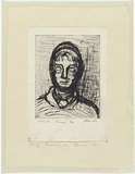 Artist: MADDOCK, Bea | Title: Self-portrait, Slade | Date: 1960 | Technique: drypoint, printed in black ink, from one plate