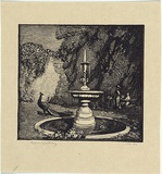 Artist: b'LINDSAY, Lionel' | Title: b'The fountain' | Date: 1922 | Technique: b'wood-engraving, printed in black ink, from one block' | Copyright: b'Courtesy of the National Library of Australia'