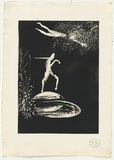 Artist: b'BOYD, Arthur' | Title: b'Variant (lady in tree above pond).' | Date: 1973-74 | Technique: b'etching, printed in black ink, from one plate' | Copyright: b'Reproduced with permission of Bundanon Trust'