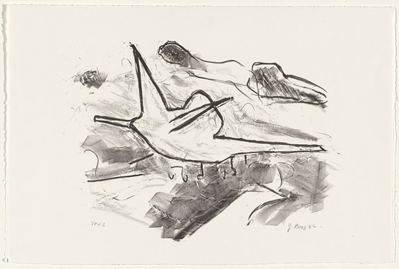 Artist: Boag, Yvonne. | Title: not titled [flying object] | Date: 1986 | Technique: lithograph, printed in black ink, from one stone | Copyright: © Yvonne Boag