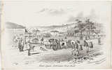 Artist: GILL, S.T. | Title: Market Square Castlemaine, Forest Creek. | Date: 1855-56 | Technique: lithograph, printed in black ink, from one stone