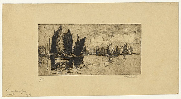 Artist: b'LONG, Sydney' | Title: b'Drying sails' | Date: c.1919 | Technique: b'line-etching and drypoint, from one zinc plate' | Copyright: b'Reproduced with the kind permission of the Ophthalmic Research Institute of Australia'