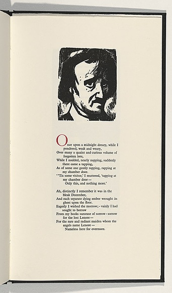 Artist: b'AMOR, Rick' | Title: b'Not titled (worried male face and text).' | Date: 1990 | Technique: b'woodcut, printed in red and black ink, from two blocks'