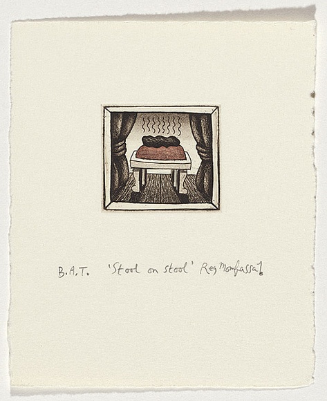 Artist: b'Mombassa, Reg.' | Title: b'Stool on stool' | Date: 2002 | Technique: b'etching and aquatint, printed in black ink, from one plate; additional hand-colouring'