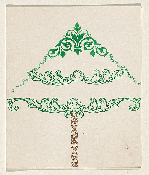 Title: b'Card: Christmas tree' | Technique: b'screenprint, printed in green and gold, from two stencils'