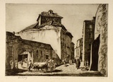 Artist: b'LINDSAY, Lionel' | Title: b'A monastery, Malaga' | Date: 1926 | Technique: b'drypoint, printed in brown ink with plate-tone, from one plate' | Copyright: b'Courtesy of the National Library of Australia'